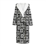 Grey African Adinkra Symbols Print Hooded Bathrobe