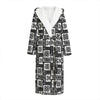 Grey African Adinkra Symbols Print Hooded Bathrobe