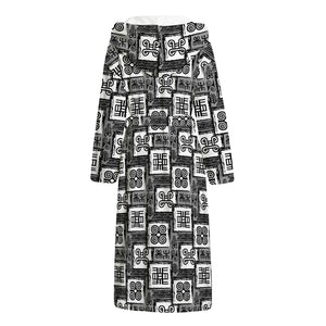 Grey African Adinkra Symbols Print Hooded Bathrobe