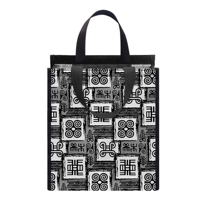 Grey African Adinkra Symbols Print Insulated Lunch Tote