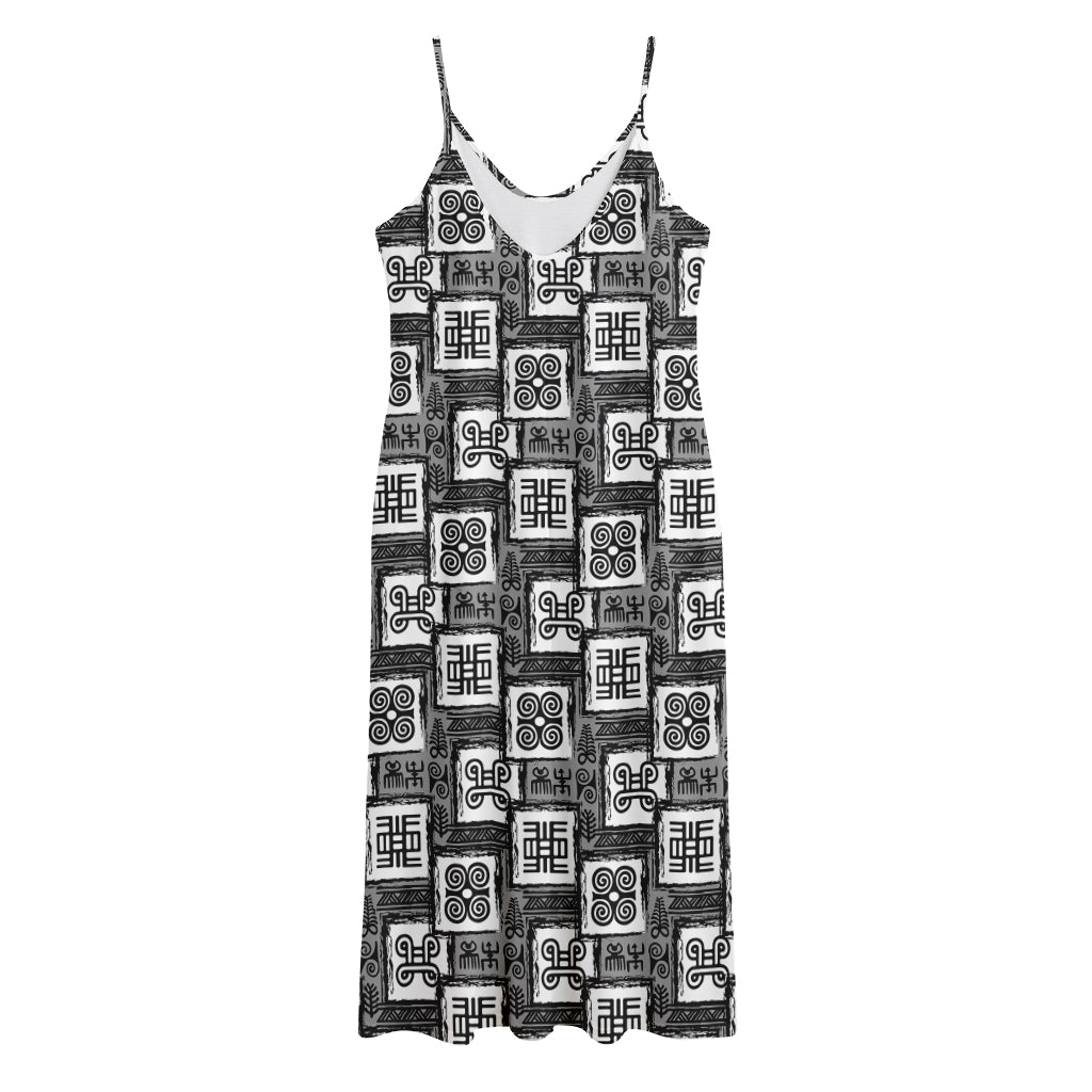 Grey African Adinkra Symbols Print Jersey Midi Cami Dress