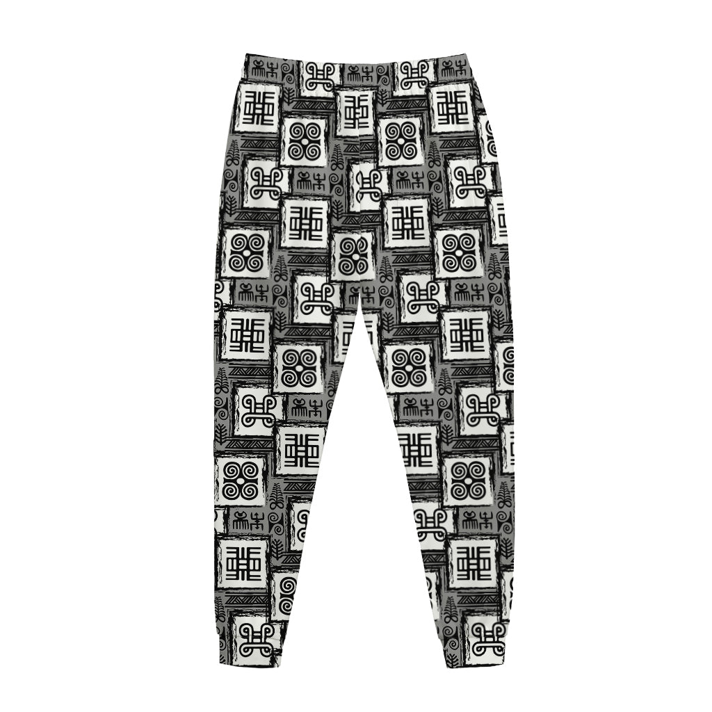 Grey African Adinkra Symbols Print Jogger Pants