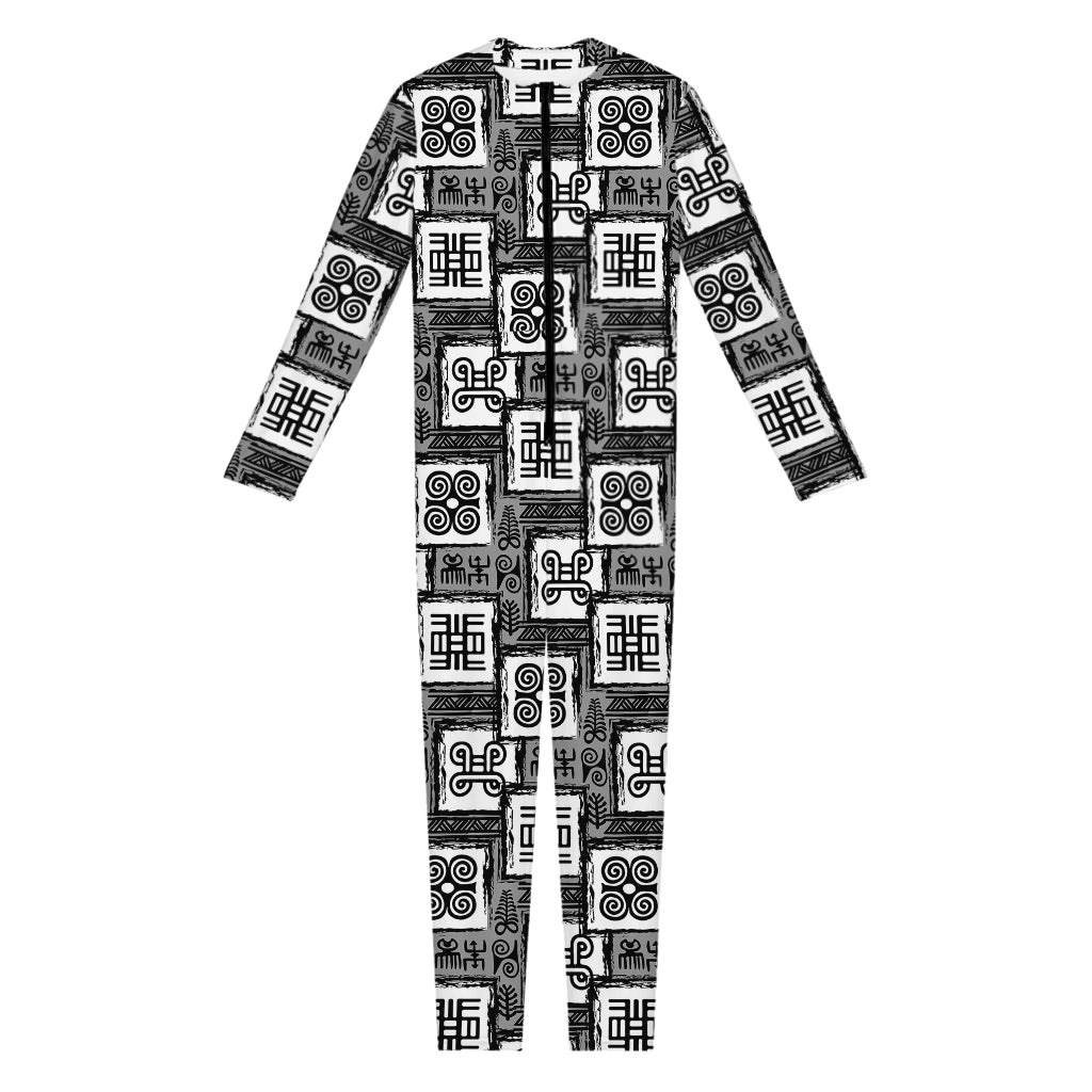 Grey African Adinkra Symbols Print Jumpsuit