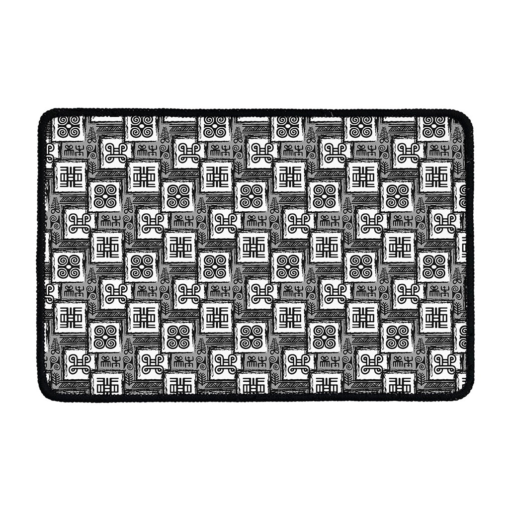 Grey African Adinkra Symbols Print Kitchen Mat