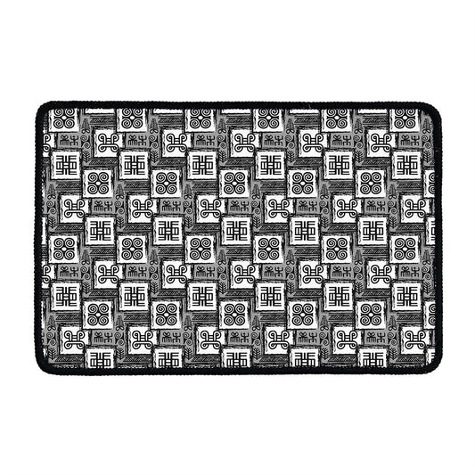 Grey African Adinkra Symbols Print Kitchen Mat