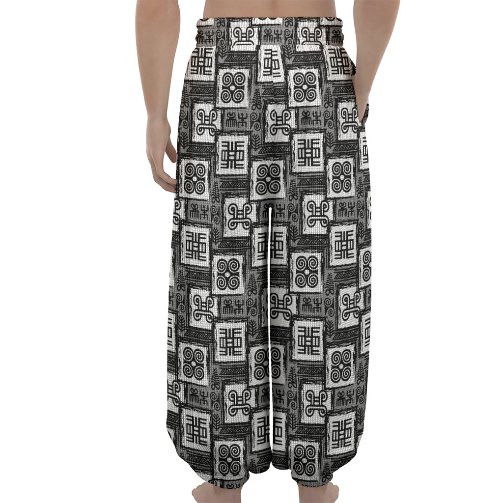 Grey African Adinkra Symbols Print Lantern Pants