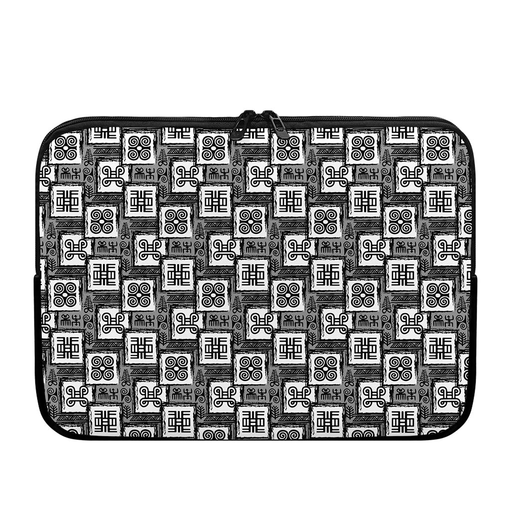 Grey African Adinkra Symbols Print Laptop Sleeve