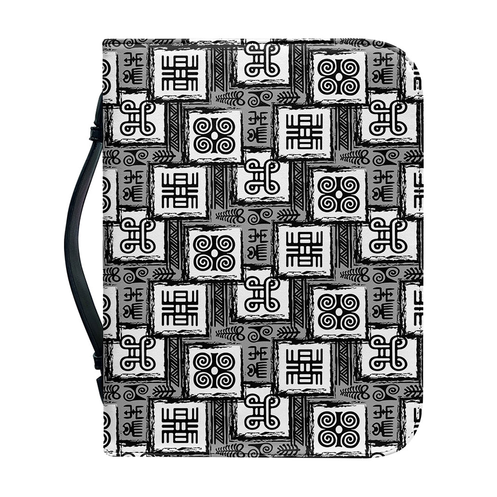 Grey African Adinkra Symbols Print Leather Bible Cover