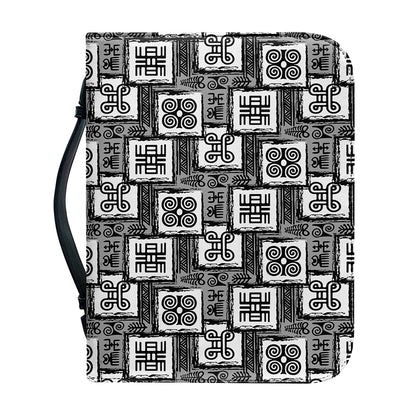 Grey African Adinkra Symbols Print Leather Bible Cover