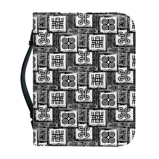 Grey African Adinkra Symbols Print Leather Bible Cover