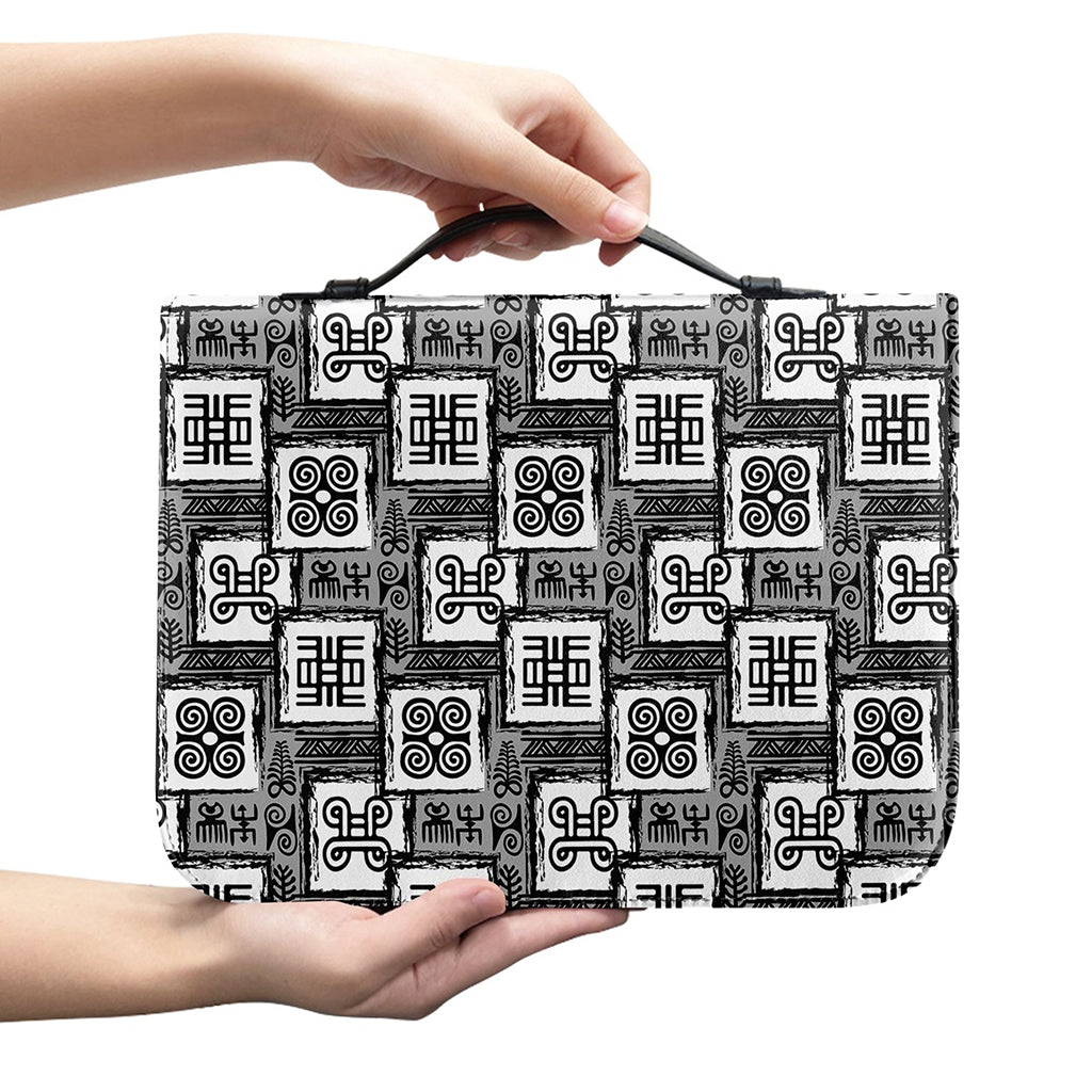 Grey African Adinkra Symbols Print Leather Bible Cover