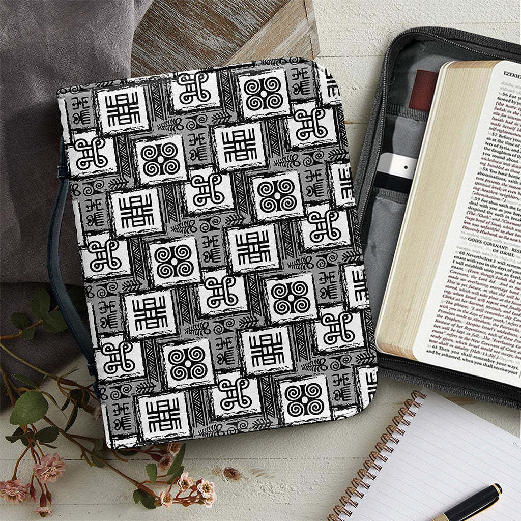 Grey African Adinkra Symbols Print Leather Bible Cover