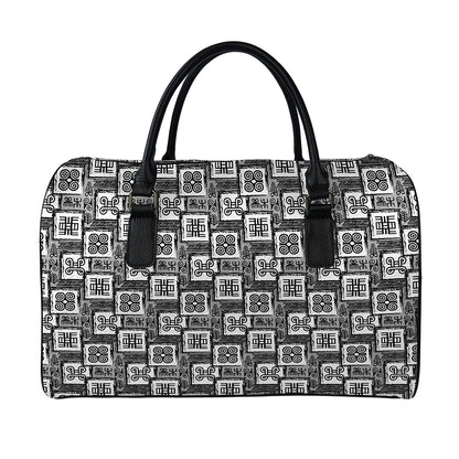 Grey African Adinkra Symbols Print Leather Duffle Bag