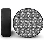 Grey African Adinkra Symbols Print Leather Spare Tire Cover