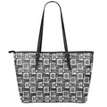 Grey African Adinkra Symbols Print Leather Tote Bag With Zipper