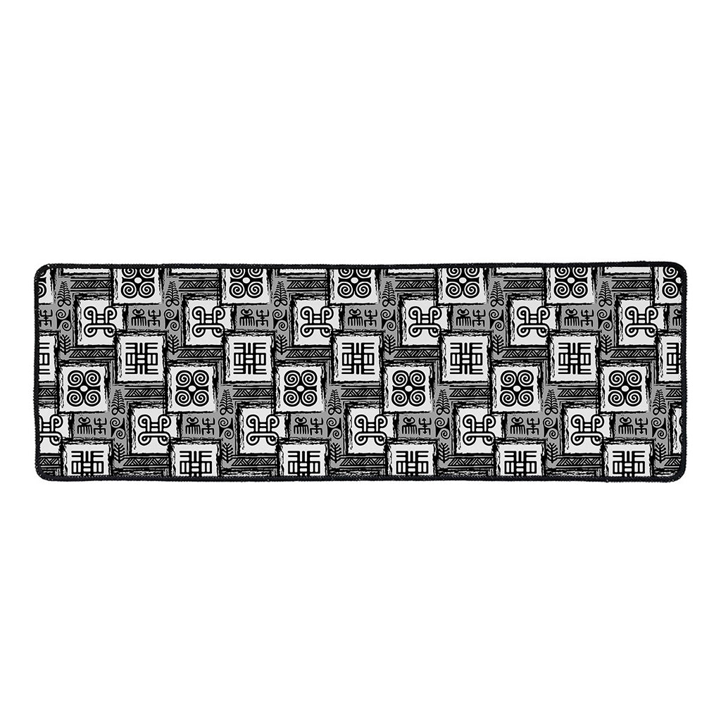 Grey African Adinkra Symbols Print Long Kitchen Mat