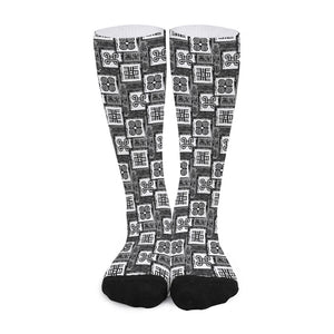 Grey African Adinkra Symbols Print Long Socks