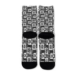 Grey African Adinkra Symbols Print Long Socks