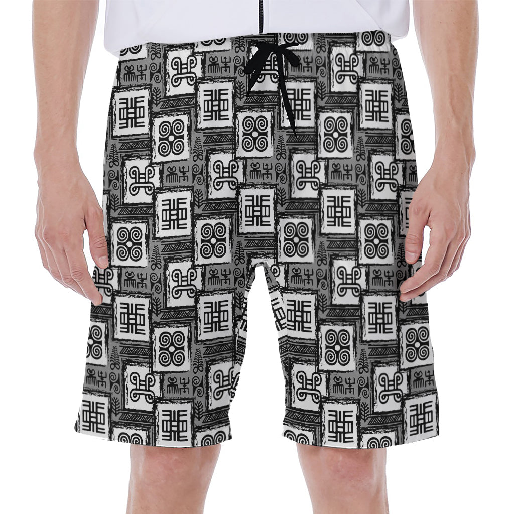 Grey African Adinkra Symbols Print Men's Beach Shorts