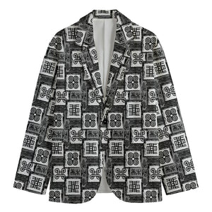 Grey African Adinkra Symbols Print Men's Blazer