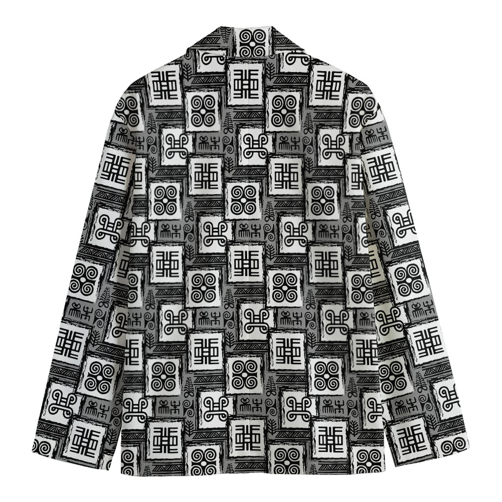 Grey African Adinkra Symbols Print Men's Blazer