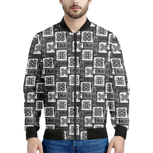 Grey African Adinkra Symbols Print Men's Bomber Jacket