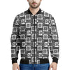 Grey African Adinkra Symbols Print Men's Bomber Jacket