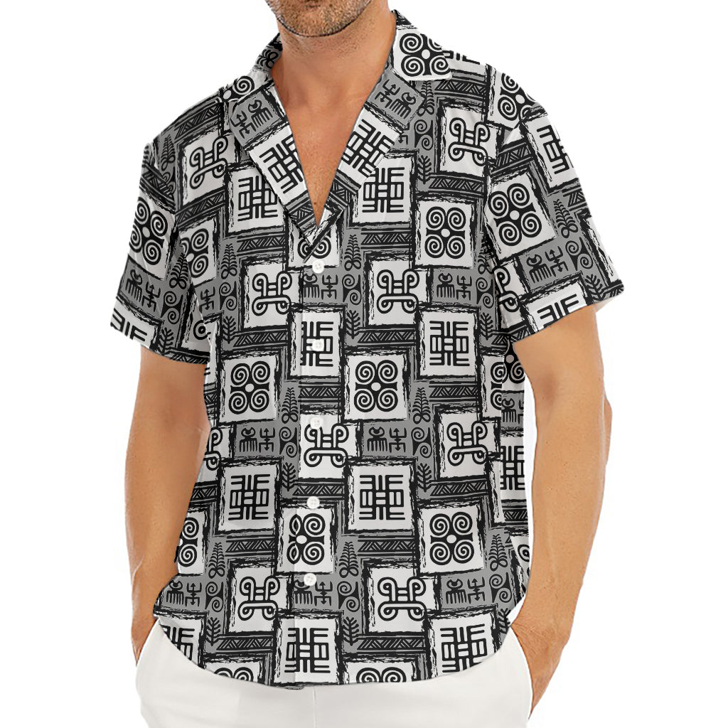 Grey African Adinkra Symbols Print Men's Deep V-Neck Shirt