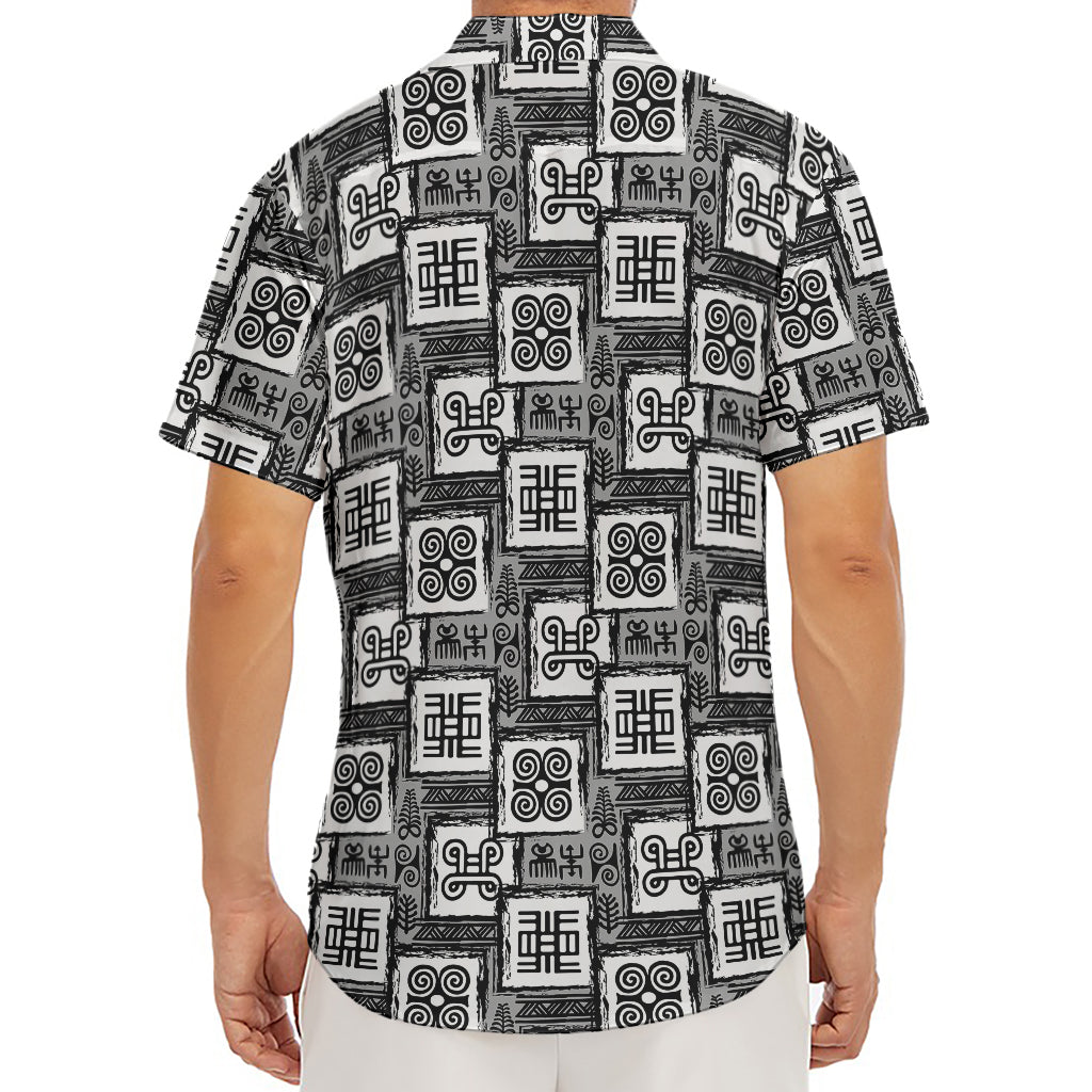 Grey African Adinkra Symbols Print Men's Deep V-Neck Shirt