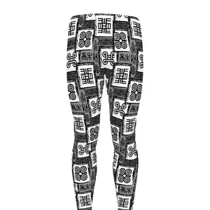 Grey African Adinkra Symbols Print Men's leggings