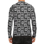 Grey African Adinkra Symbols Print Men's Long Sleeve Rash Guard
