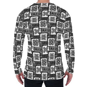 Grey African Adinkra Symbols Print Men's Long Sleeve T-Shirt