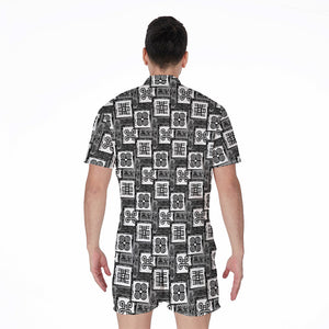 Grey African Adinkra Symbols Print Men's Rompers