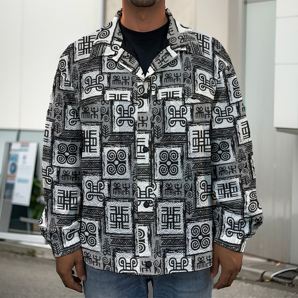 Grey African Adinkra Symbols Print Men's Shirt Jacket