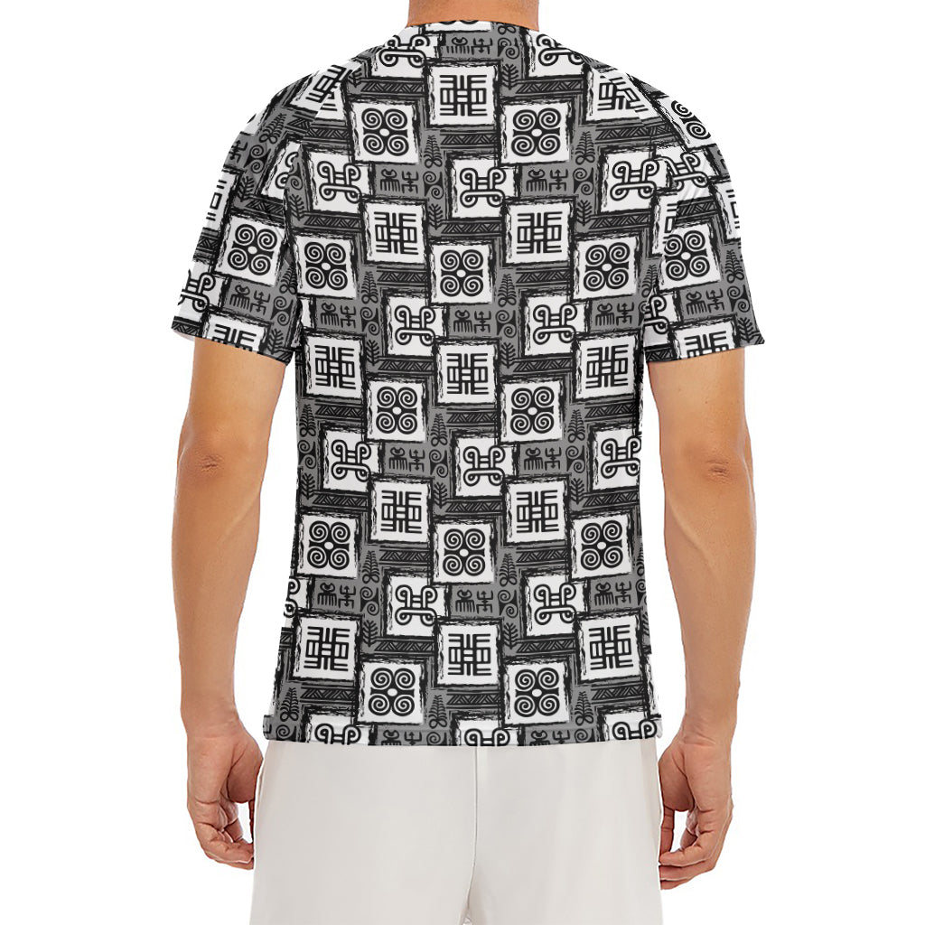 Grey African Adinkra Symbols Print Men's Short Sleeve Rash Guard