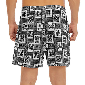 Grey African Adinkra Symbols Print Men's Split Running Shorts