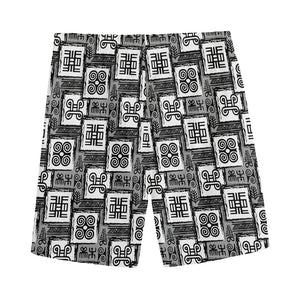 Grey African Adinkra Symbols Print Men's Sports Shorts