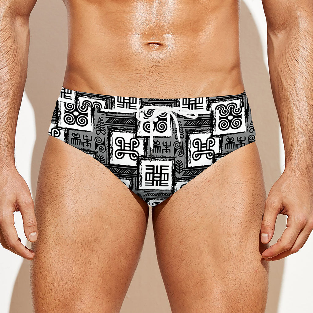 Grey African Adinkra Symbols Print Men's Swim Briefs