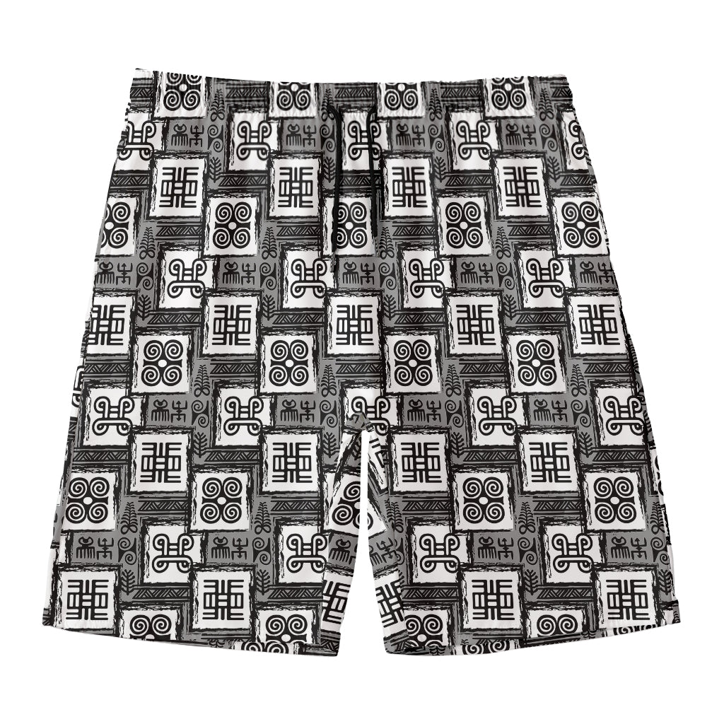 Grey African Adinkra Symbols Print Men's Swim Trunks