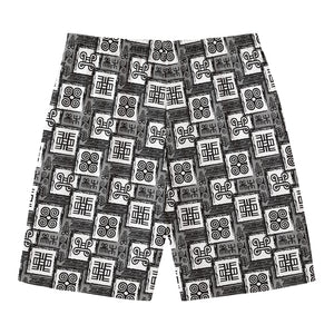 Grey African Adinkra Symbols Print Men's Swim Trunks