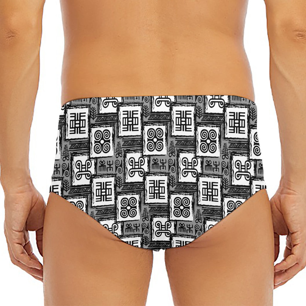 Grey African Adinkra Symbols Print Men's Triangle Swim Briefs