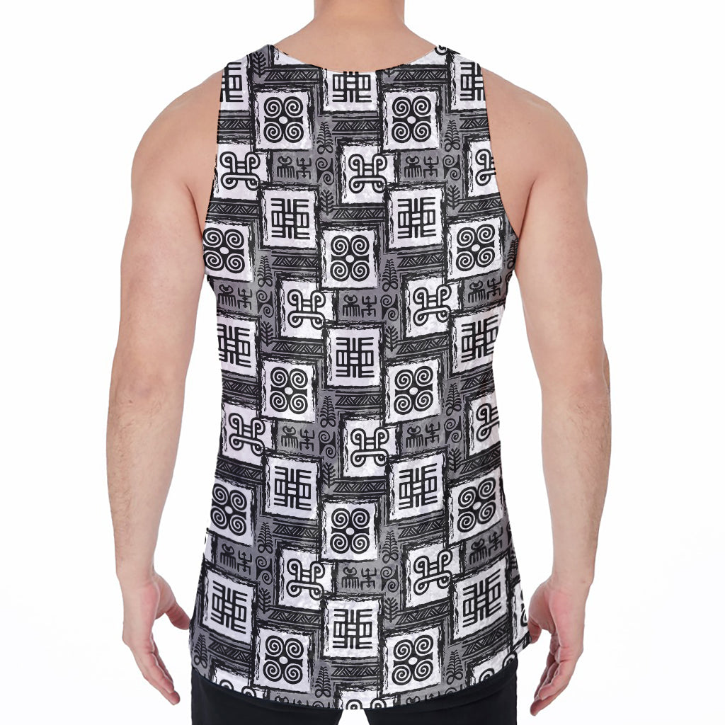 Grey African Adinkra Symbols Print Men's Velvet Tank Top