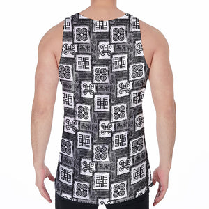 Grey African Adinkra Symbols Print Men's Velvet Tank Top