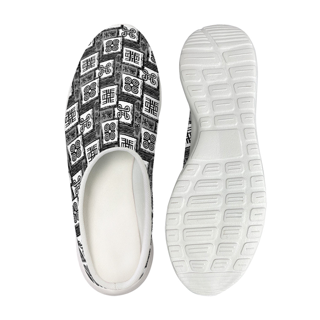 Grey African Adinkra Symbols Print Mesh Casual Shoes