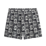 Grey African Adinkra Symbols Print Mesh Shorts