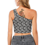 Grey African Adinkra Symbols Print One Shoulder Crop Top