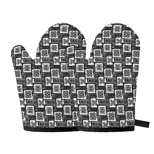 Grey African Adinkra Symbols Print Oven Mitts