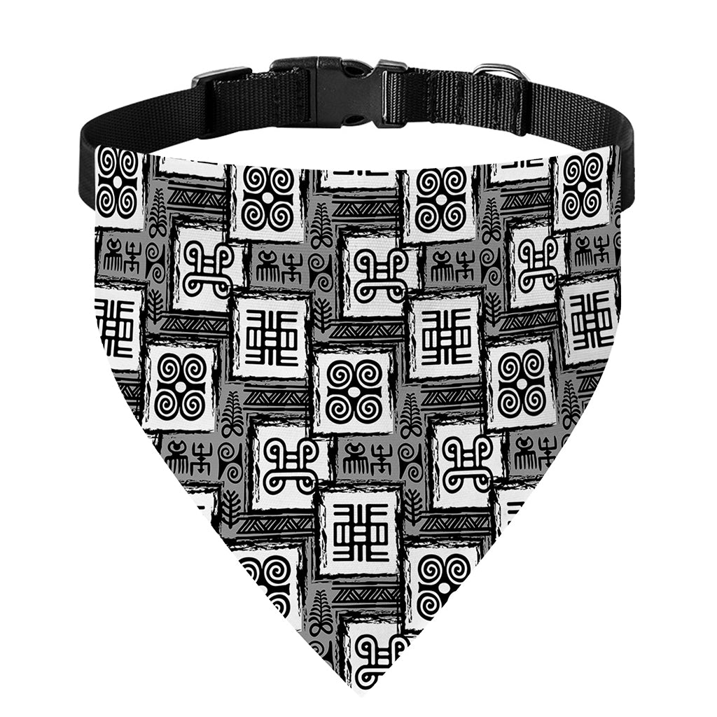 Grey African Adinkra Symbols Print Over The Collar Dog Bandana
