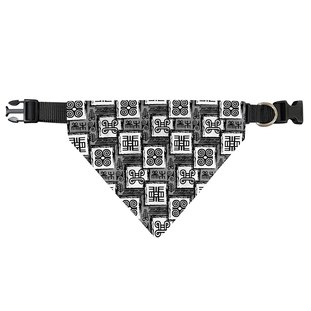Grey African Adinkra Symbols Print Over The Collar Dog Bandana