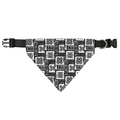 Grey African Adinkra Symbols Print Over The Collar Dog Bandana